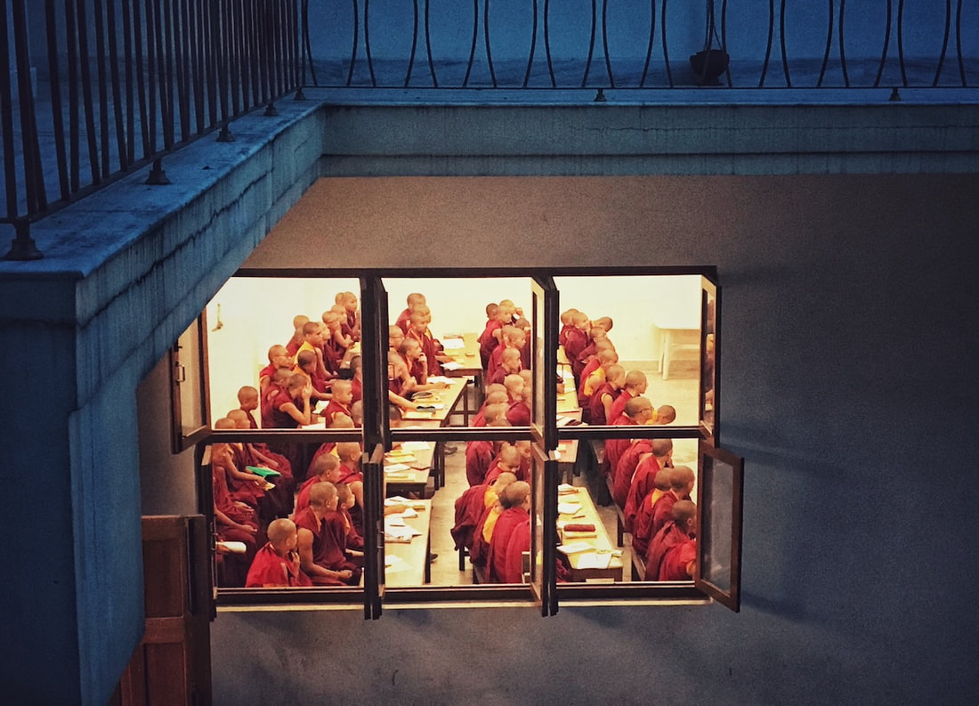 Monks at the White Gompa Kathmandu Nepal - God Dieux Photography